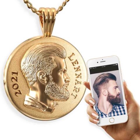 Personalisierte Münzkette mit Bild 3D-Portrait Mensch gold